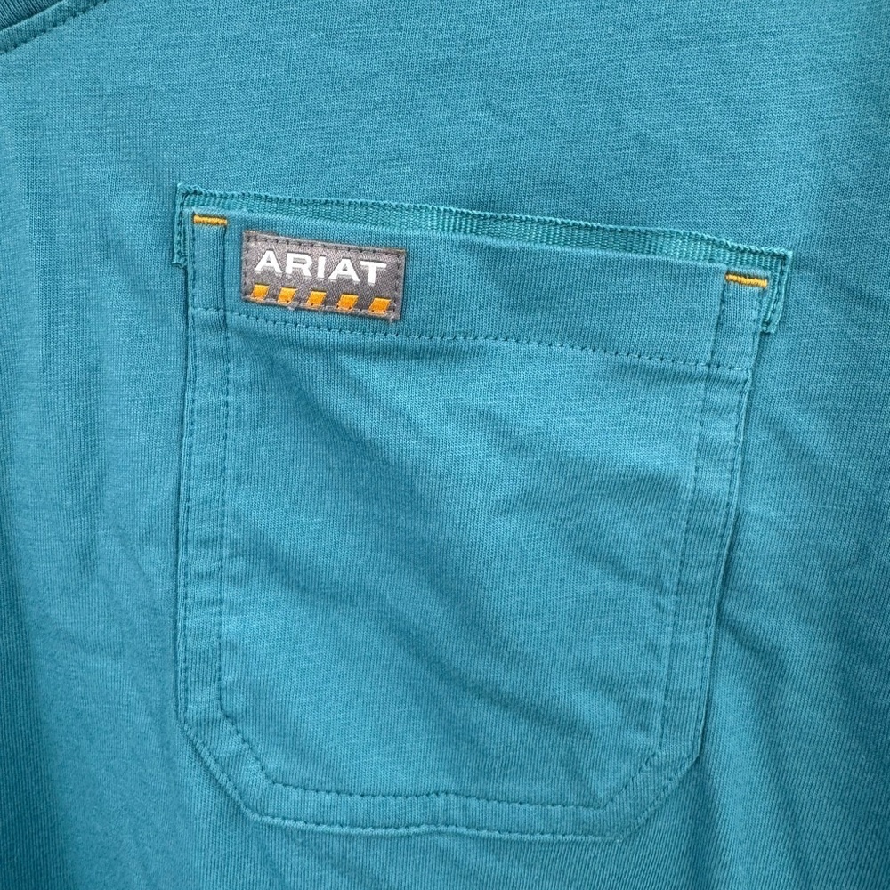 Ariat Rebar Work Shirt Womens M Blue V Neck Graphic Back - Picture 2 of 6